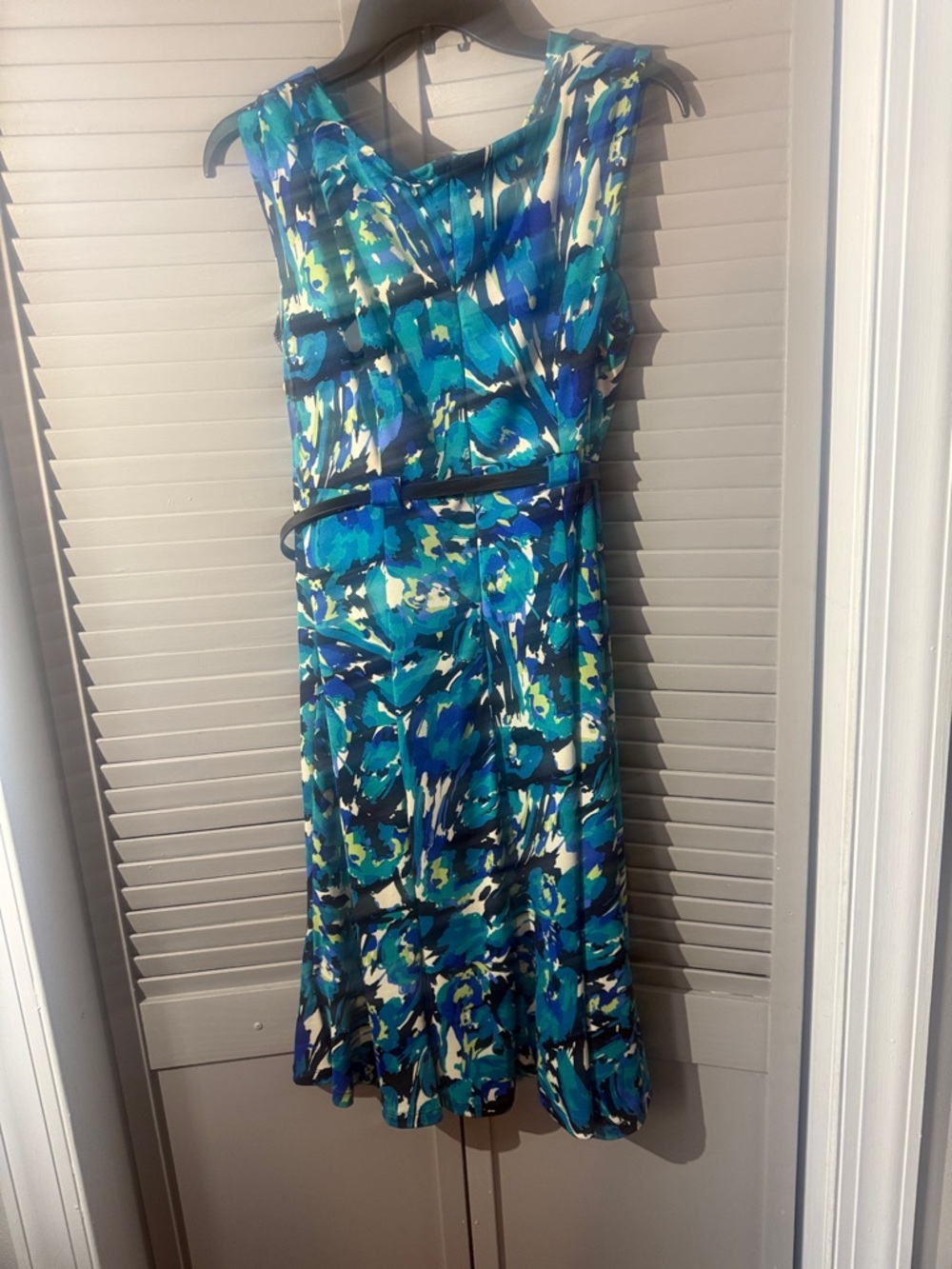 Shelby & Palmer Teal and Navy Abstract Tie-Waist Midi Dress - Picture 8 of 11